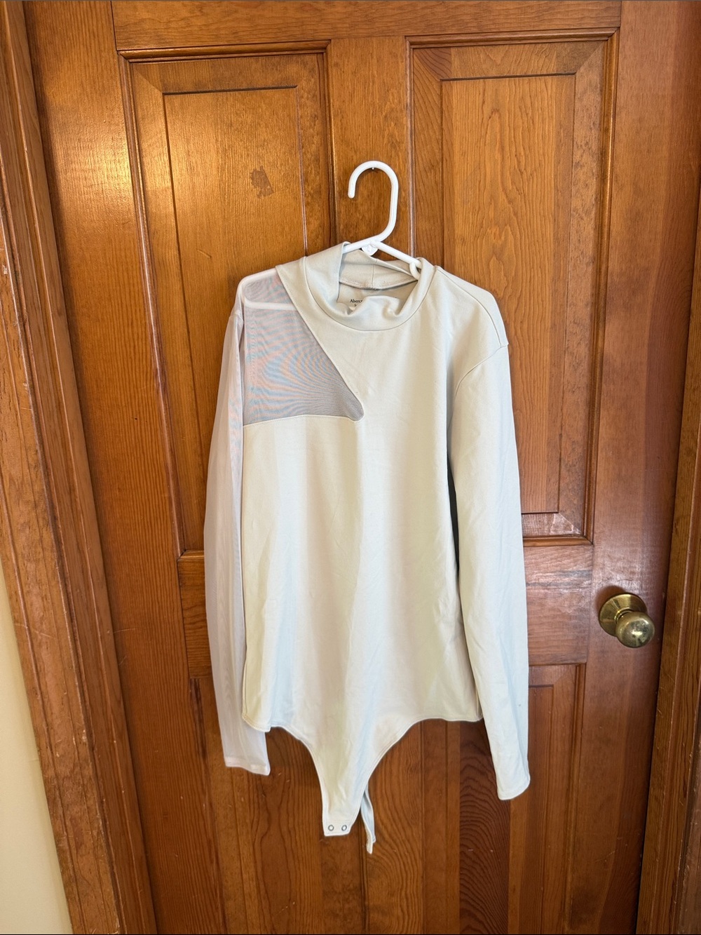 Abercrombie & Fitch Cream Mesh-Accent Long-Sleeve Bodysuit